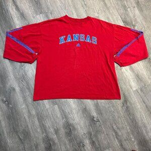 University of Kansas Jayhawks Adidas Red Blue Long Sleeve Shirt Men's Size 2XL